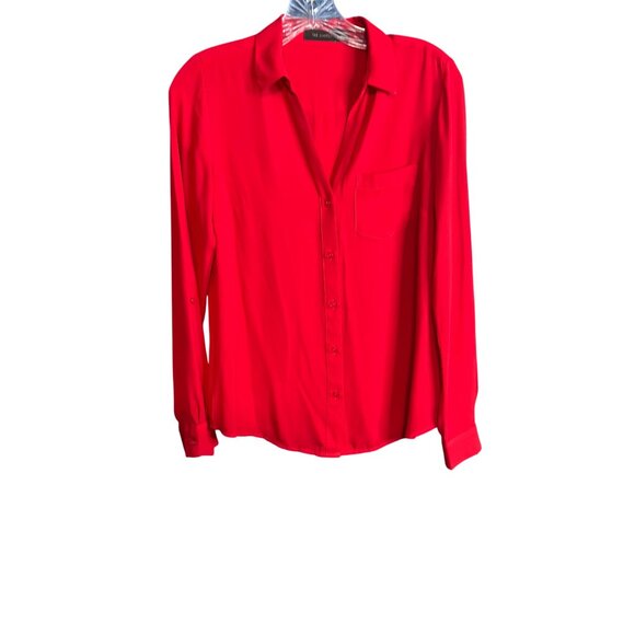 The Limited XS Womens Red Button-Up Blouse Roll-Tab Sleeves - Picture 6 of 6
